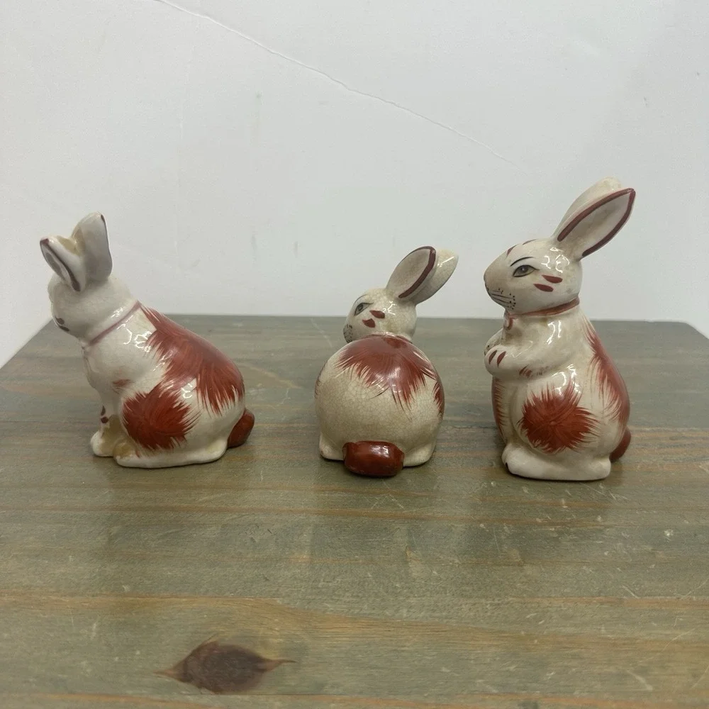 Lot Of 3 Staffordshire Style Bunny Rabbit Small Porcelain Figurine 3-4
